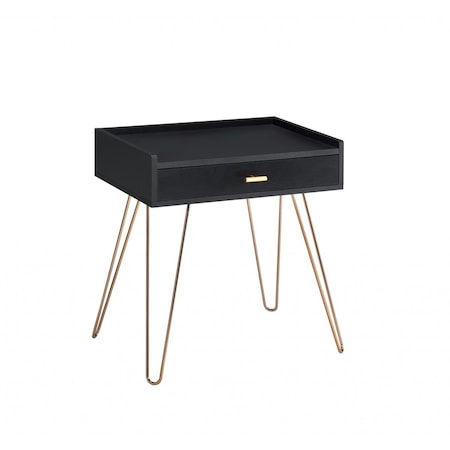 Gfancy Fixtures 24 in. Modern Rectangular End Table with Drawer Gold & Black GF3111247